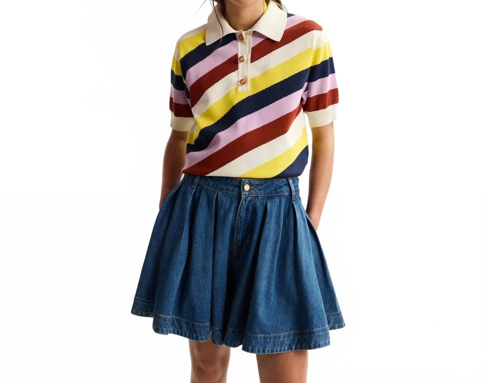 NEW ESSENTIEL ANTWERP multicolor striped knit polo top with contrasting buttons